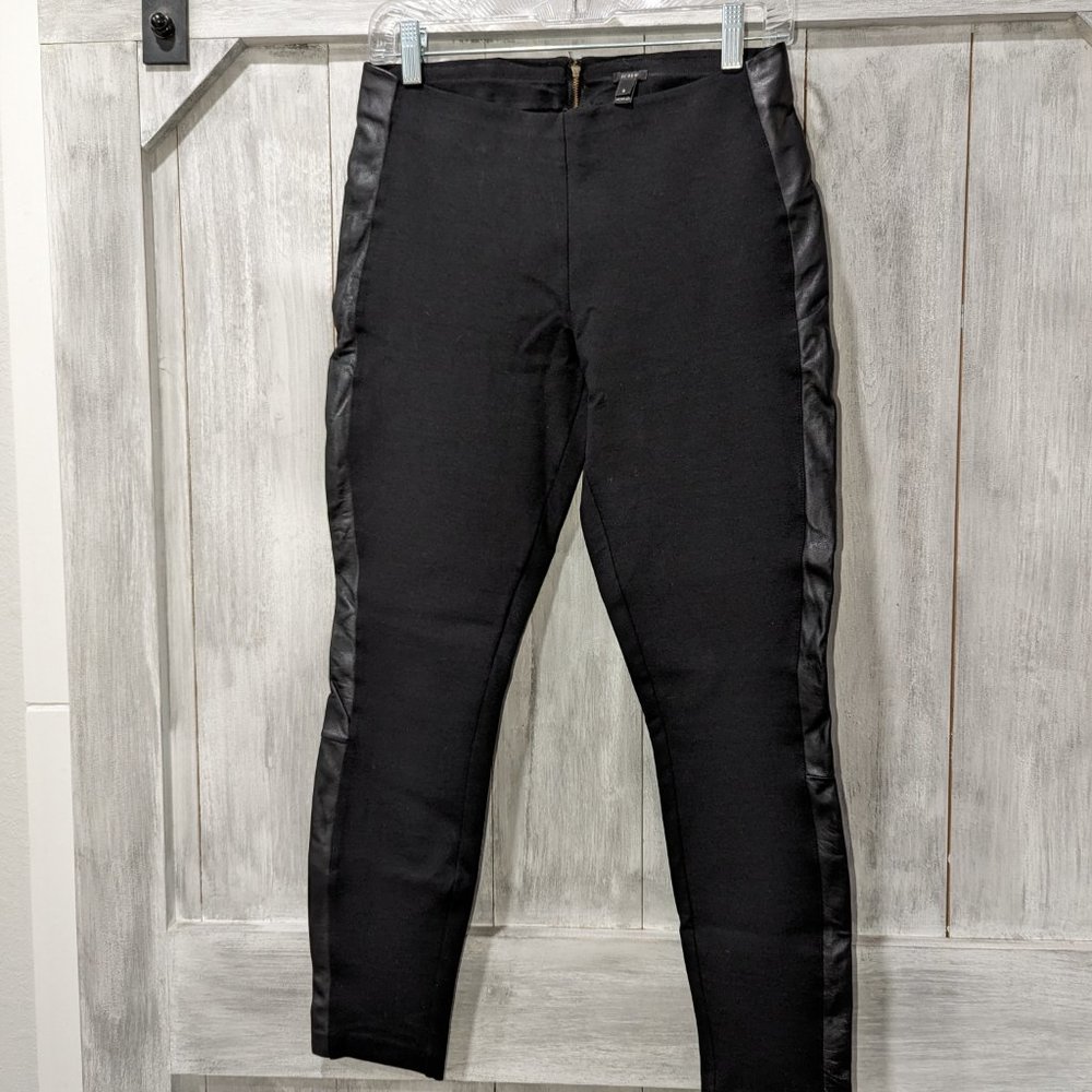 J.CREW Pixie Tuxedo Stripe Mid Rise Leather Trim Ponte Legging Black, SZ 6